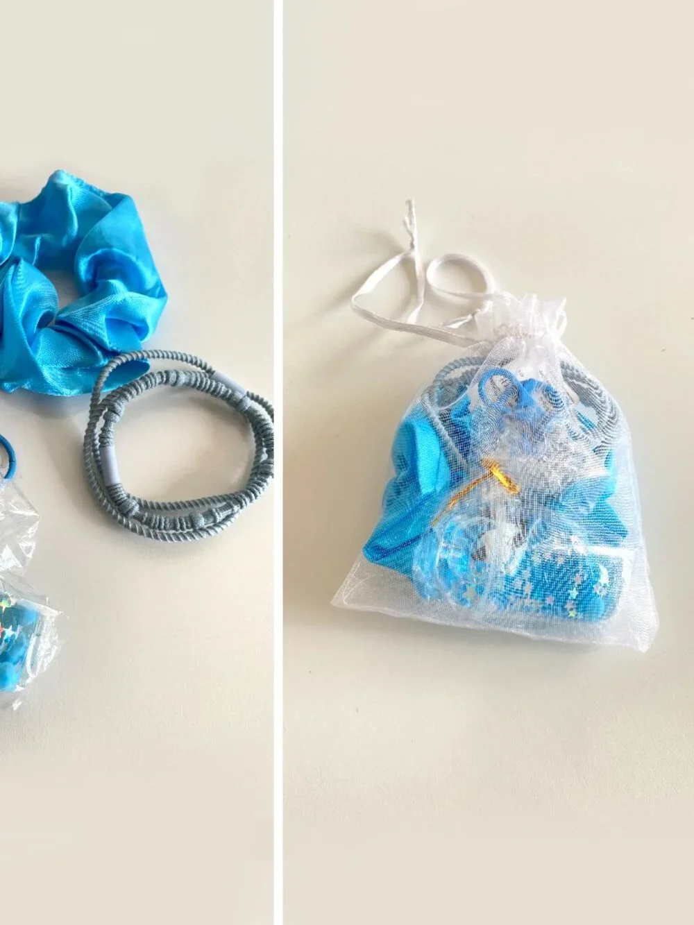 Claire's Gift Panda Tea Water Filled Glitter Keychain Scrunchie Hair Tie